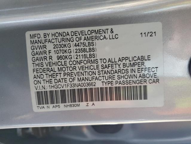 2022 HONDA ACCORD SPO - 1HGCV1F33NA003662