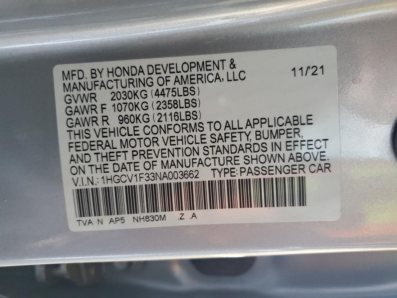 Lot #2977154217 2022 HONDA ACCORD SPO