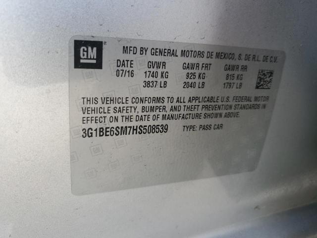 2017 CHEVROLET CRUZE LT 3G1BE6SM7HS508539