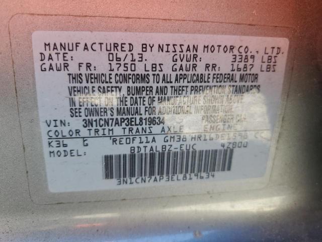 VIN 3N1CN7AP3EL819634 2014 Nissan Versa, S no.12