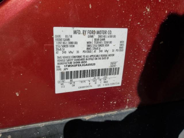 2018 FORD EXPLORER L - 1FM5K8F8XJGA65020
