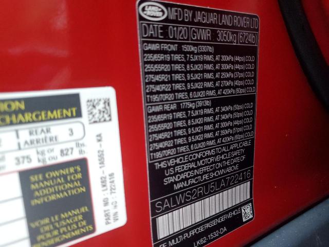 2020 LAND ROVER RANGE ROVE - SALWS2RU5LA722416