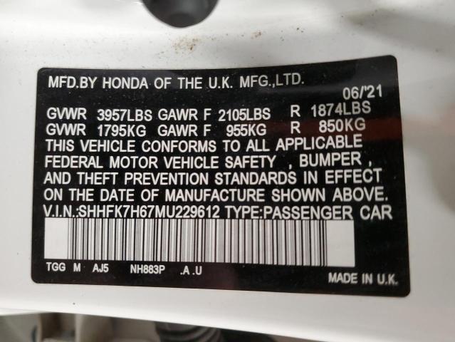 2021 HONDA CIVIC EX - SHHFK7H67MU229612