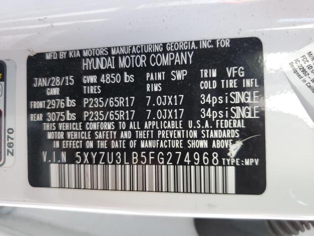 VIN 5XYZU3LB5FG274968 2015 HYUNDAI SANTA FE no.14