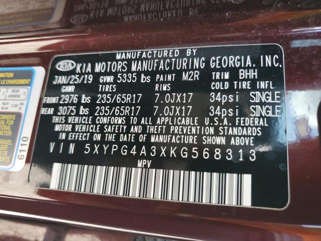 2019 KIA SORENTO L - 5XYPG4A3XKG568313