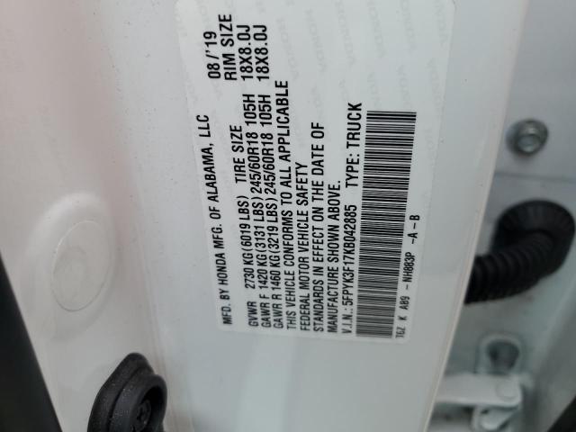 2019 HONDA RIDGELINE - 5FPYK3F17KB042885