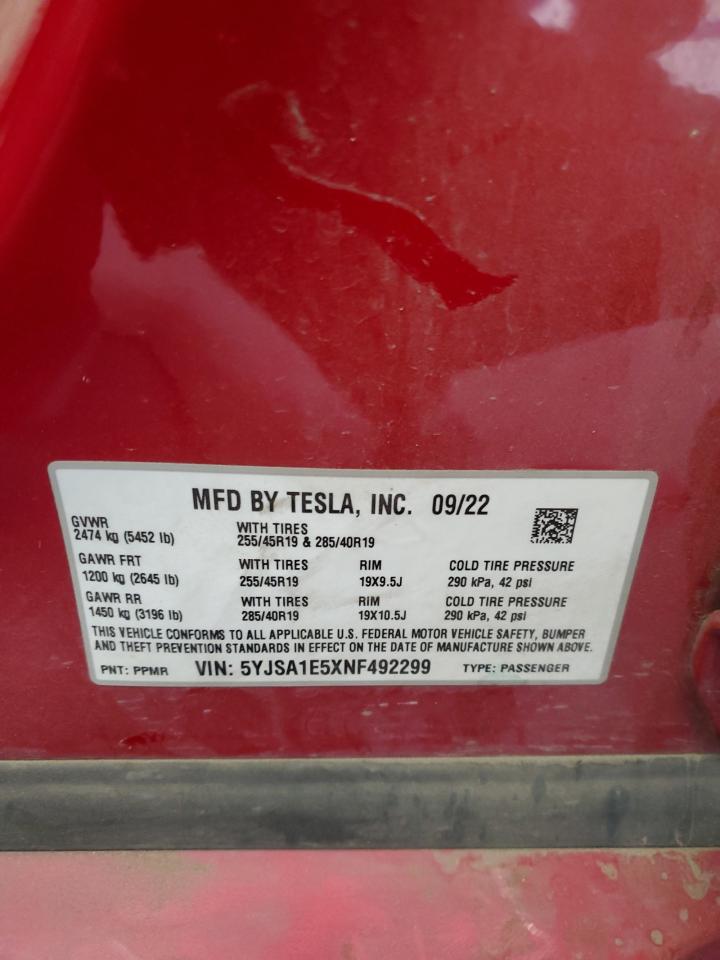 Lot #2994138370 2022 TESLA MODEL S