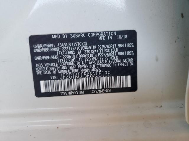 2019 SUBARU OUTBACK JF2GTACC5K8255136