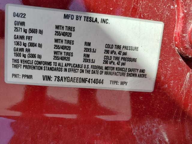 2022 TESLA MODEL Y - 7SAYGAEE0NF414044