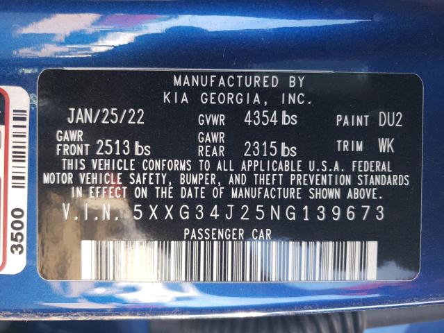 2022 KIA K5 EX - 5XXG34J25NG139673