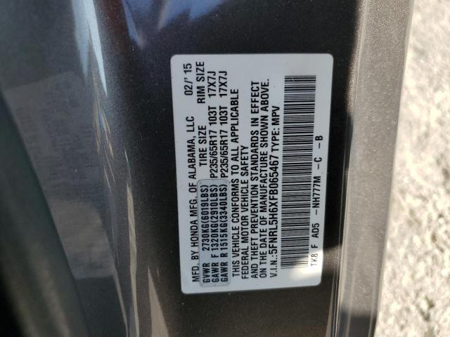 VIN 5FNRL5H6XFB065467 2015 Honda Odyssey, Exl no.13