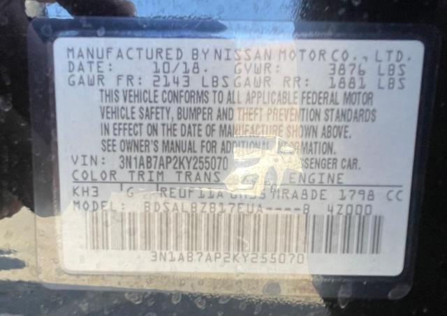 VIN 3N1AB7AP2KY255070 2019 Nissan Sentra, S no.10