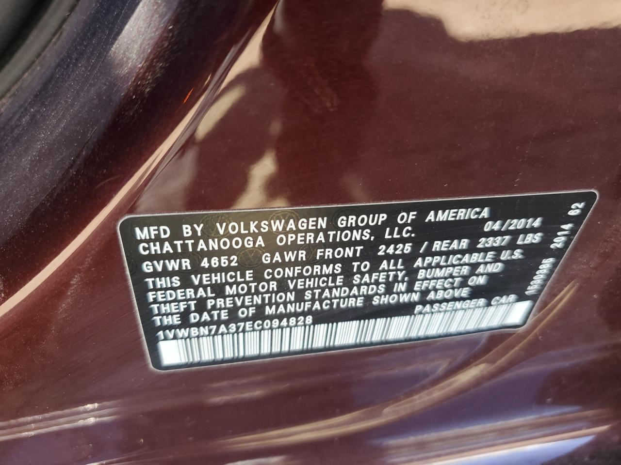 Lot #2909706343 2014 VOLKSWAGEN PASSAT SE