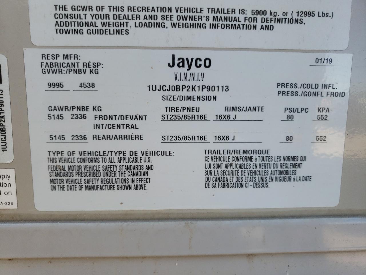 Lot #2996281437 2019 JAYC CAMPER