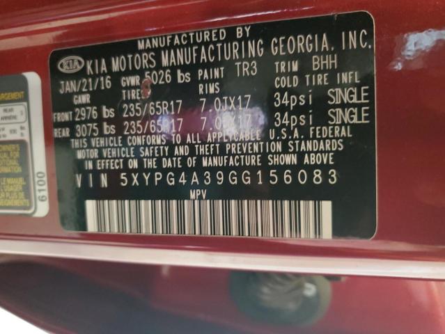 2016 KIA SORENTO 5XYPG4A39GG156083
