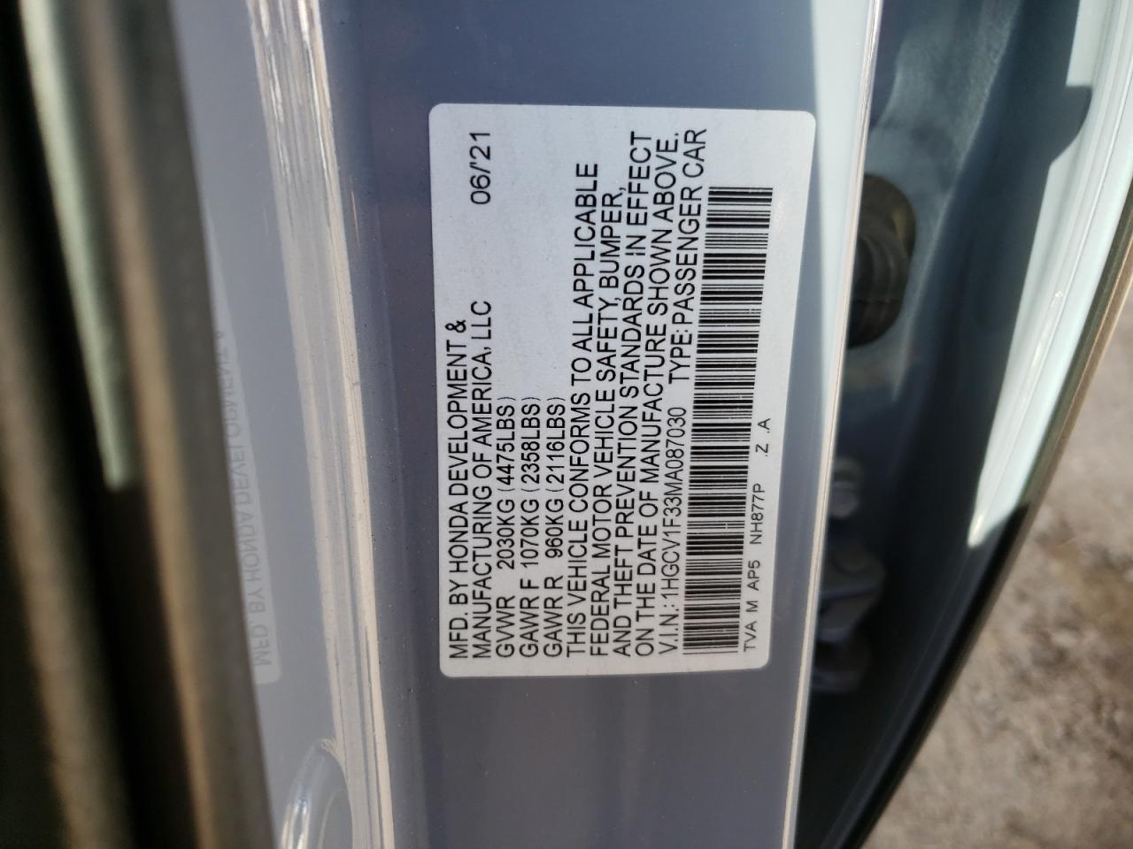 Lot #2995924378 2021 HONDA ACCORD SPO