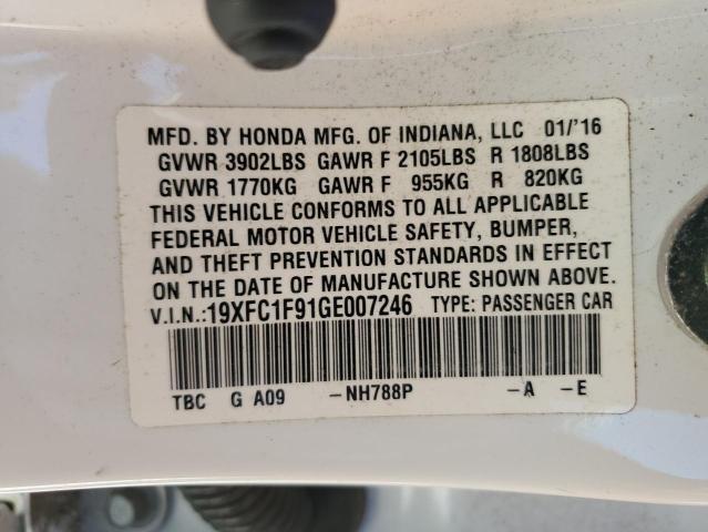 VIN 19XFC1F91GE007246 2016 Honda Civic, Touring no.12