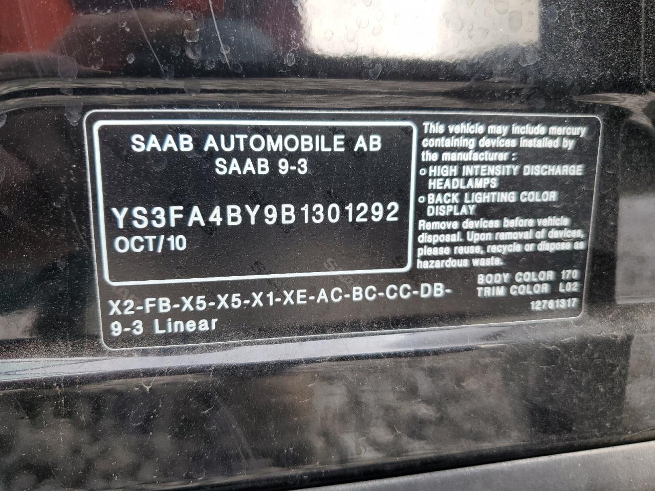 Lot #2955188981 2011 SAAB 9-3 2.0T