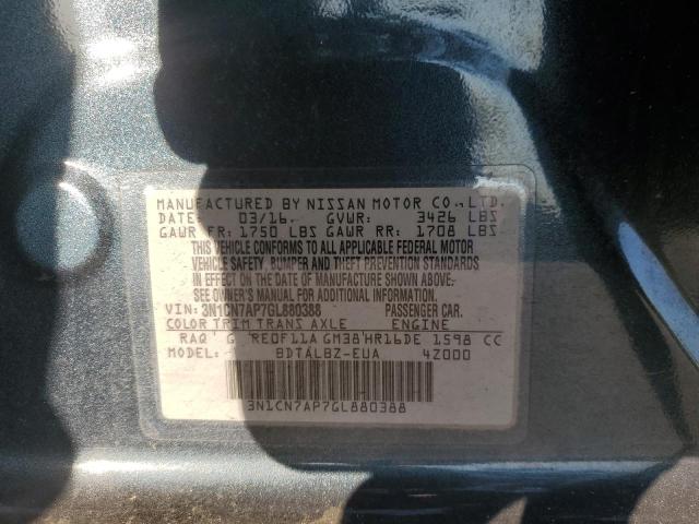 VIN 3N1CN7AP7GL880388 2016 Nissan Versa, S no.13