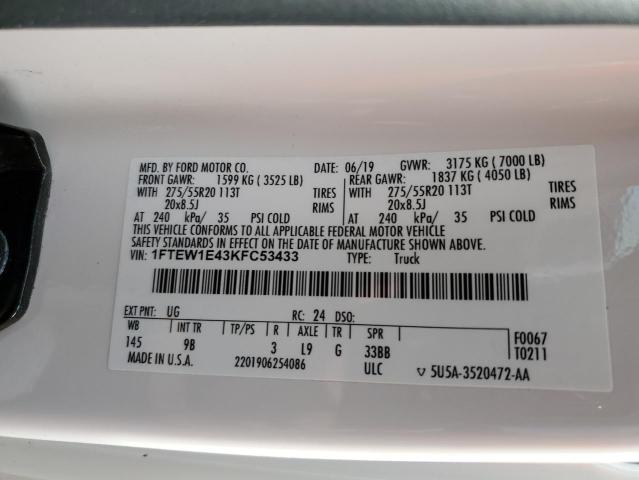 2019 FORD F150 SUPER - 1FTEW1E43KFC53433