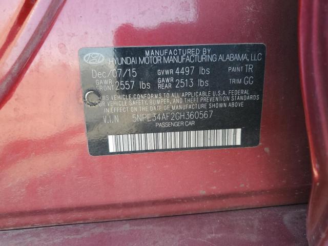 2016 HYUNDAI SONATA SPO - 5NPE34AF2GH360567
