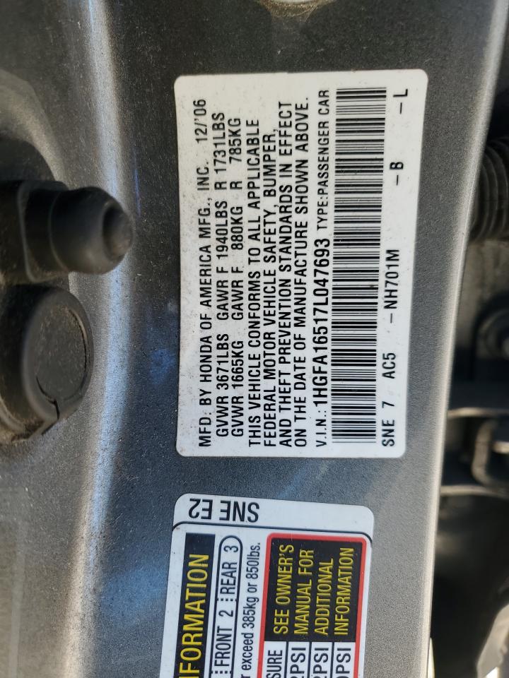 Lot #2931466298 2007 HONDA CIVIC LX