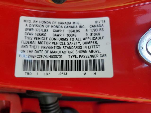 2018 HONDA CIVIC EX - 2HGFC2F74JH530701