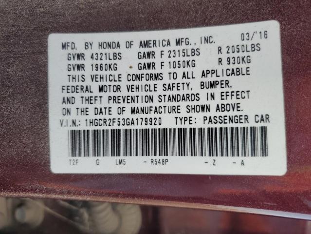 2016 HONDA ACCORD SPO - 1HGCR2F53GA179920
