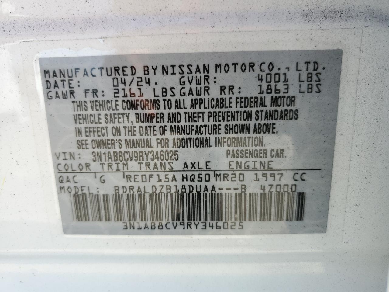 Lot #2960066061 2024 NISSAN SENTRA SV