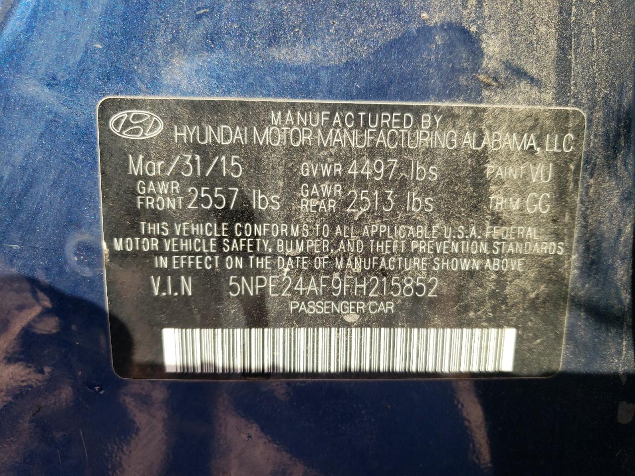 Lot #2994203362 2015 HYUNDAI SONATA SE