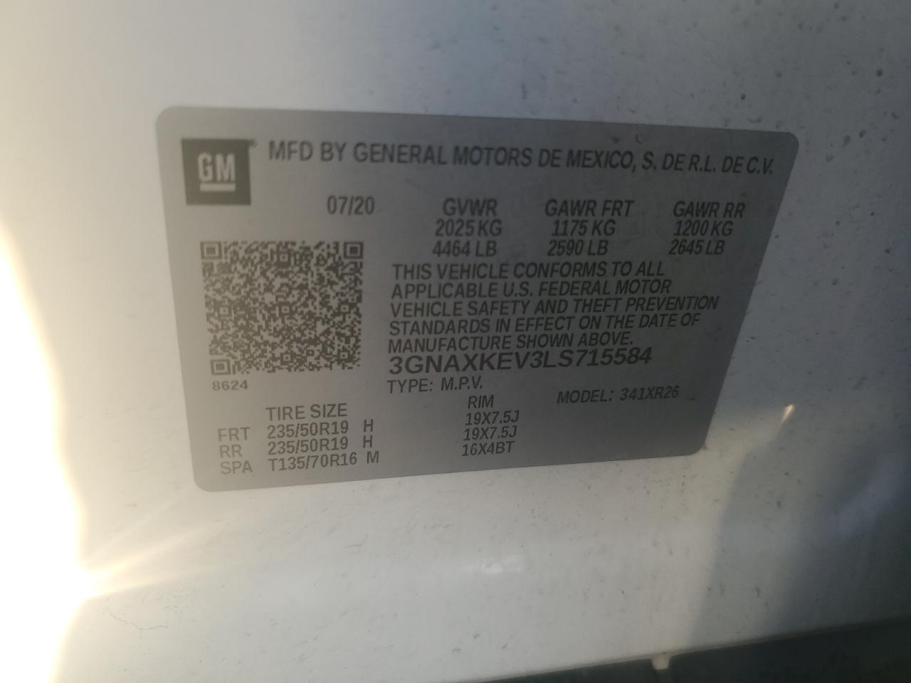 Lot #2969884904 2020 CHEVROLET EQUINOX LT