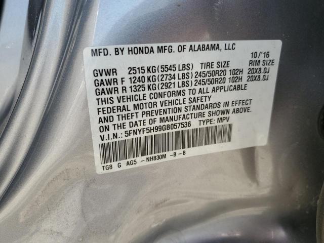 VIN 5FNYF5H99GB057536 2016 Honda Pilot, Touring no.13