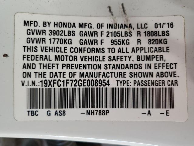 VIN 19XFC1F72GE008954 2016 Honda Civic, Exl no.13