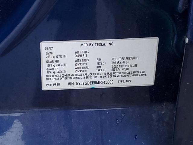 2021 TESLA MODEL Y - 5YJYGDEE0MF245009