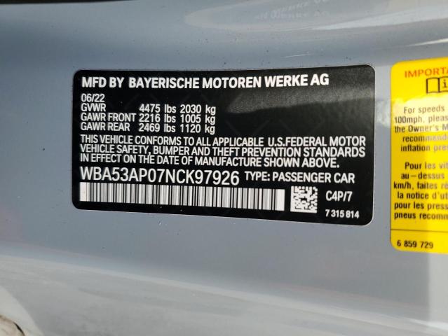 VIN WBA53AP07NCK97926 2022 BMW 4 SERIES no.12