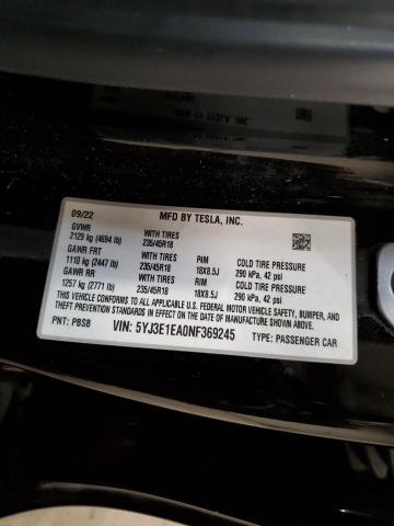 2022 TESLA MODEL 3 - 5YJ3E1EA0NF369245