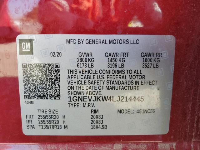 VIN 1GNEVJKW4LJ214445 2020 CHEVROLET TRAVERSE no.13