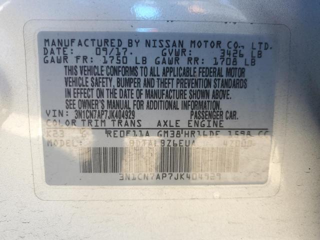 VIN 3N1CN7AP7JK404929 2018 NISSAN VERSA no.12