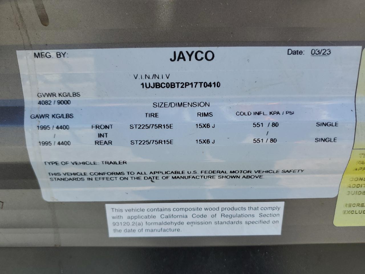 Lot #2936187192 2023 JAYCO JAY FLIGHT