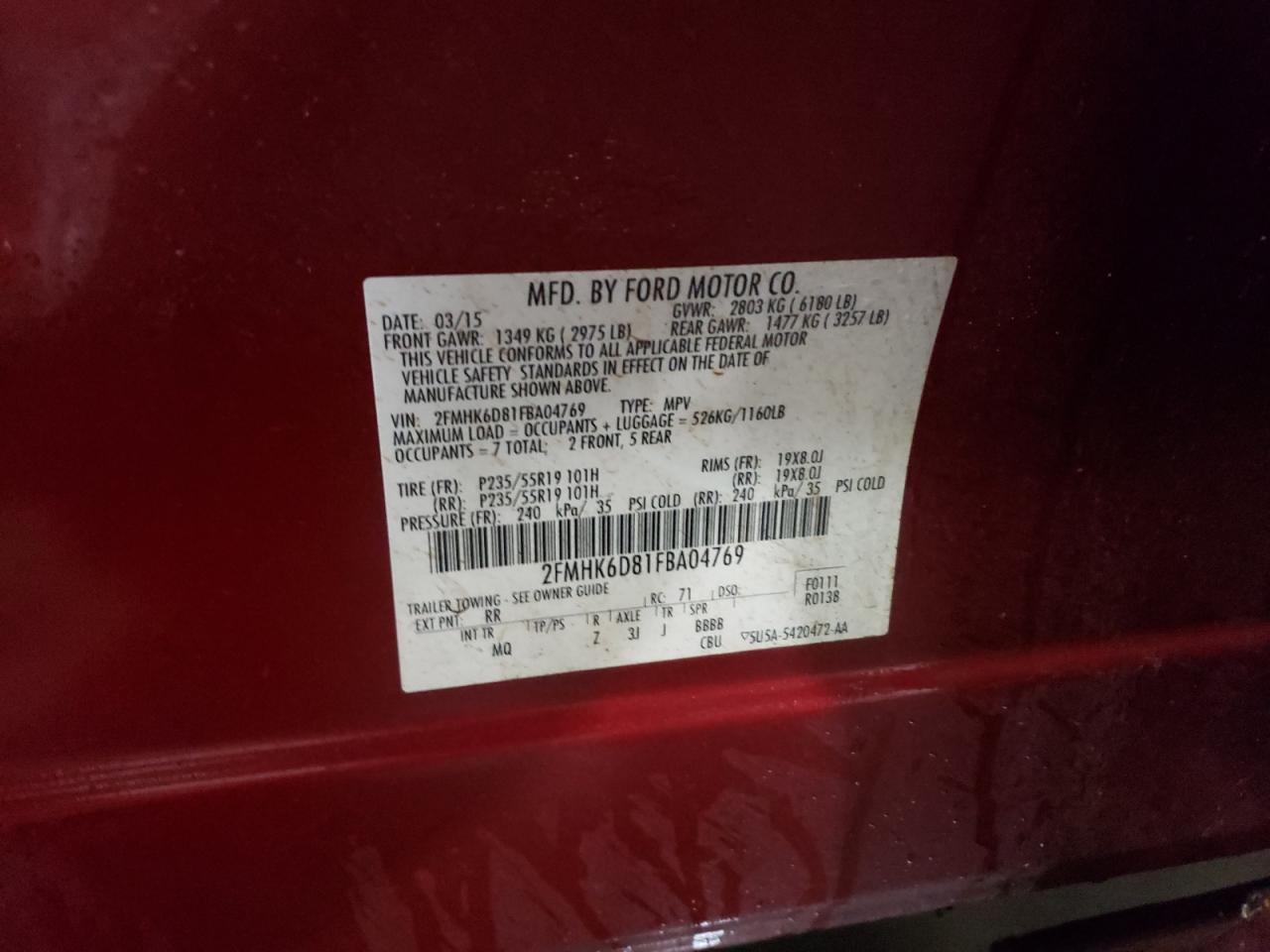 Lot #2940741475 2015 FORD FLEX LIMIT