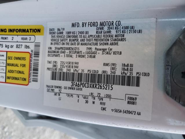 2019 FORD FUSION SEL - 3FA6P0CDXKR265215