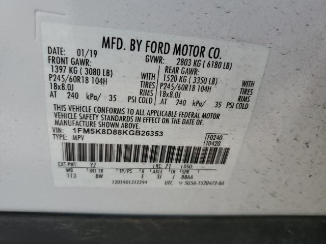 VIN 1FM5K8D88KGB26353 2019 Ford Explorer, Xlt no.14