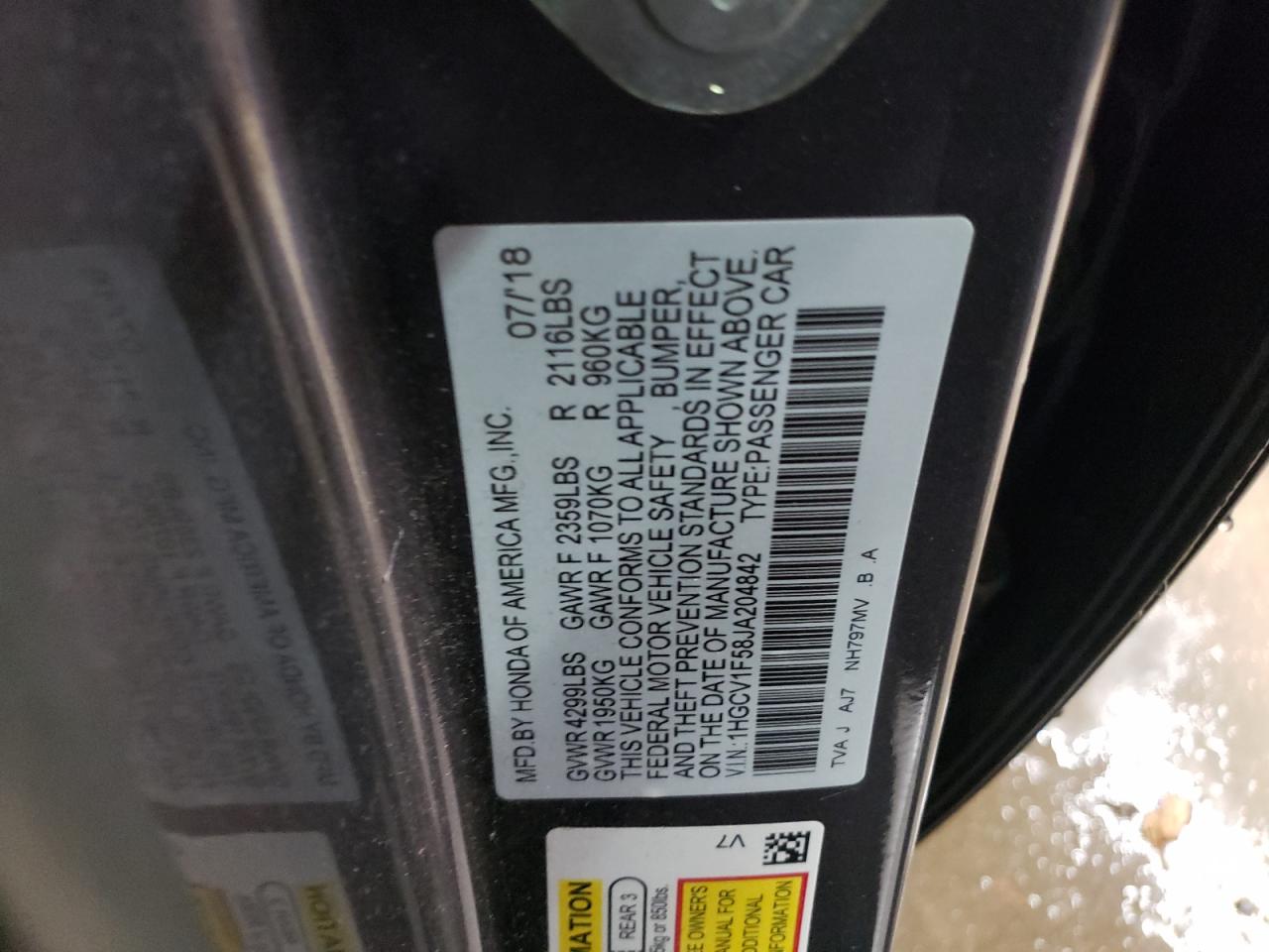 Lot #2998452868 2018 HONDA ACCORD EXL