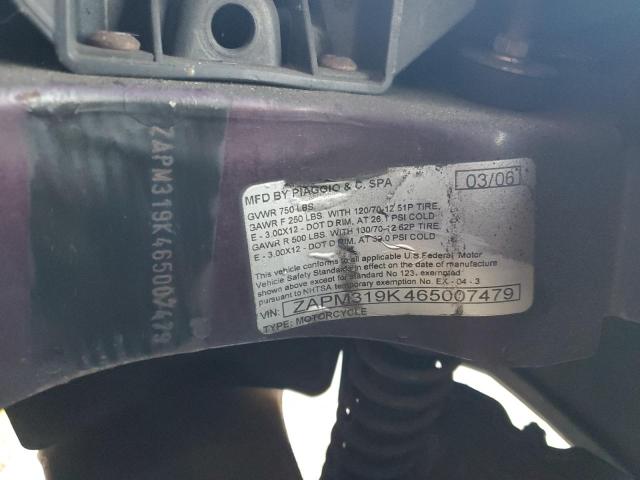 2006 VESPA MOTORCYCLE ZAPM319K465007479