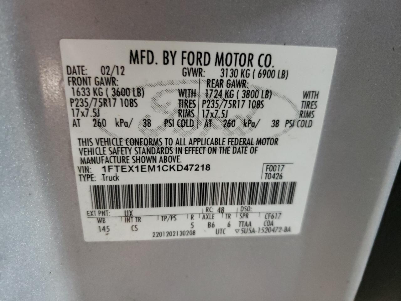 Lot #2890751619 2012 FORD F150 SUPER