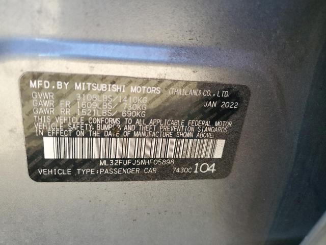 VIN ML32FUFJ5NHF05898 2022 Mitsubishi Mirage, G4 Es no.12