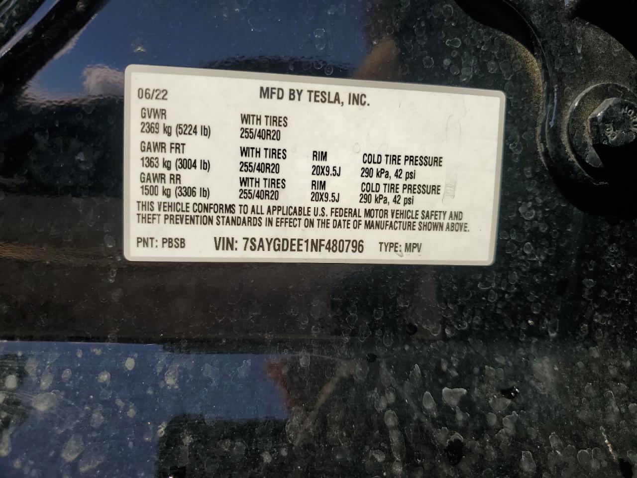 Lot #2936182149 2022 TESLA MODEL Y