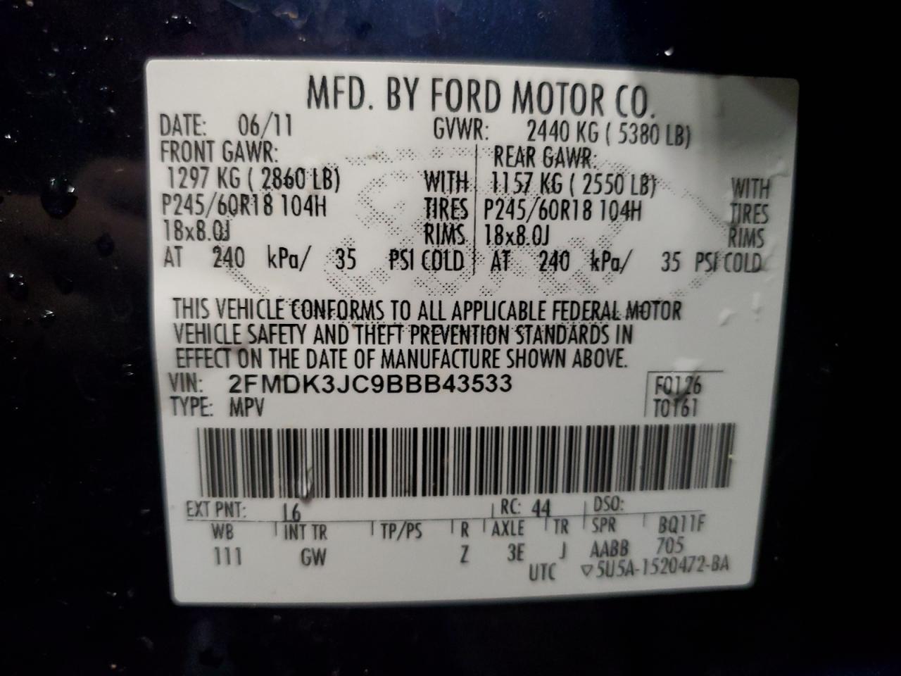 Lot #3028573958 2011 FORD EDGE SEL