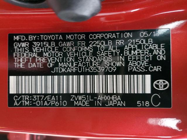 VIN JTDKARFU1H3539709 2017 Toyota Prius no.12