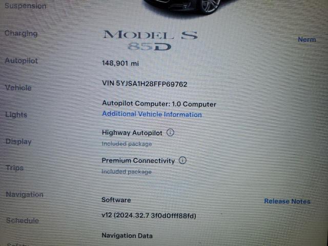 2015 TESLA MODEL S 85 5YJSA1H28FFP69762